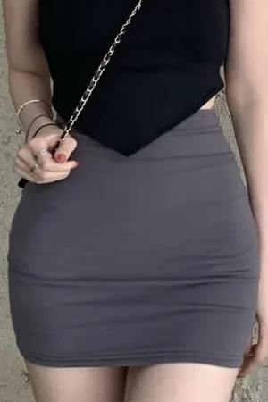 Elegant Black Tailored Mini Skirt Casual A- Line Half-length Women's Fashion Polyester Fiber High Waist Slimming Style