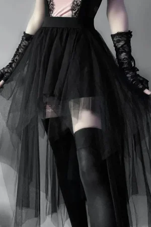 Casual Skirts Punk Sexy Net Yarn High-Waisted Irregular Skirt for Women Summer New European and American Gothic Style Versatile